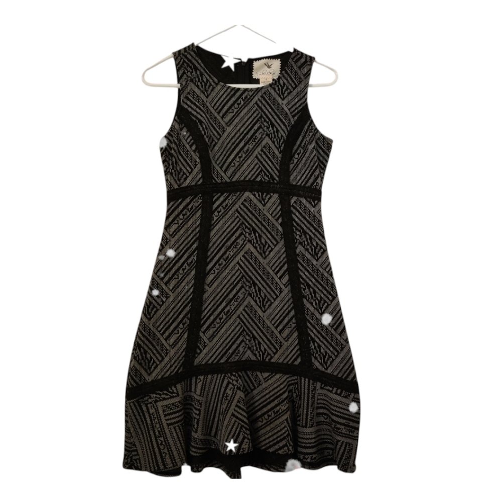 Anthropologie Tabitha Lorel Geometric Fit & Flare Ruffle Hem Dress Black Size 2